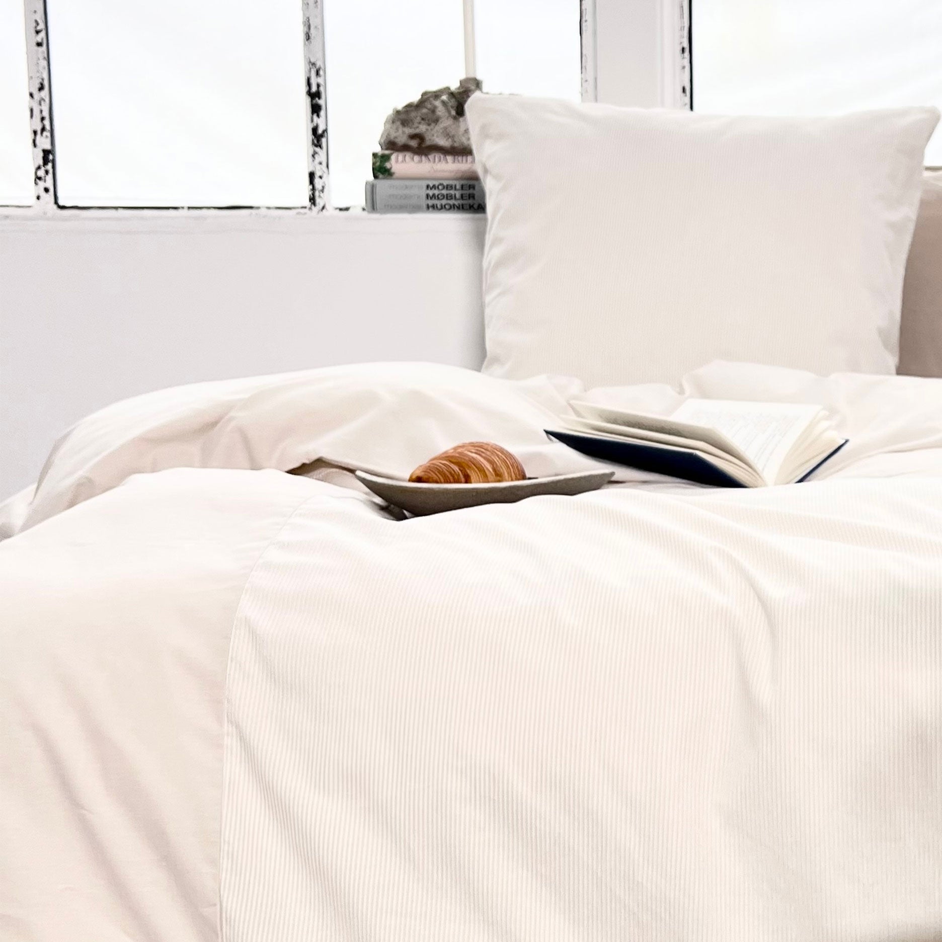 Patchwork mini strib sengetøj 140x220 cm sand